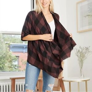 Women's Plaid 3/4 Sleeve Open Layering Kimono Jacket